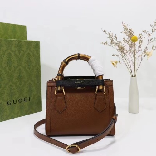 Gucci GG Women Diana Mini Tote Bag Cuir Brown Leather Double G