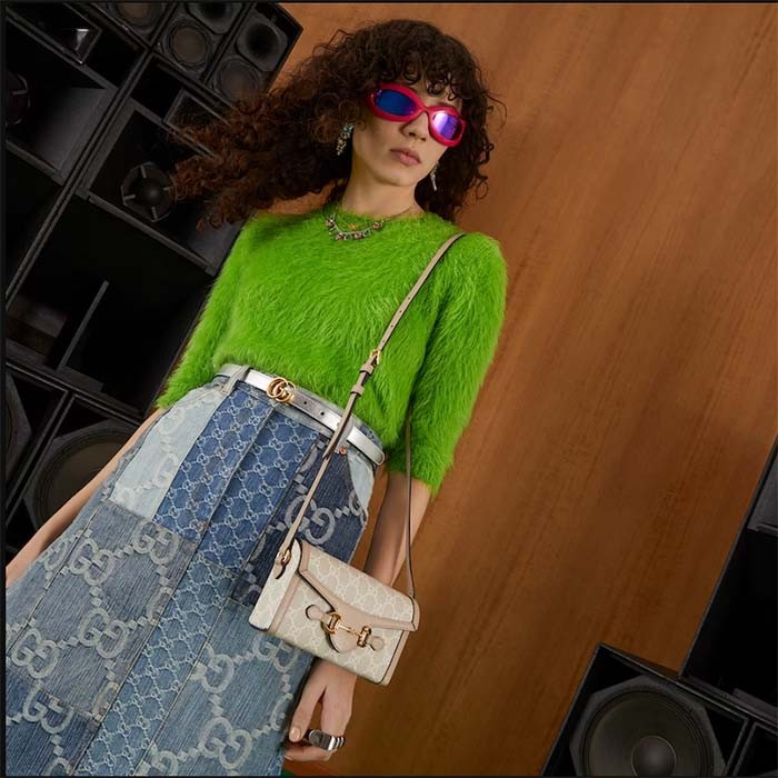 Gucci Unisex GG Horsebit 1955 Mini Bag Beige White GG Supreme Canvas