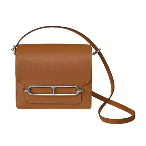 Hermes Women Roulis Mini Bag in Evergrain Calfskin-Brown/Silver