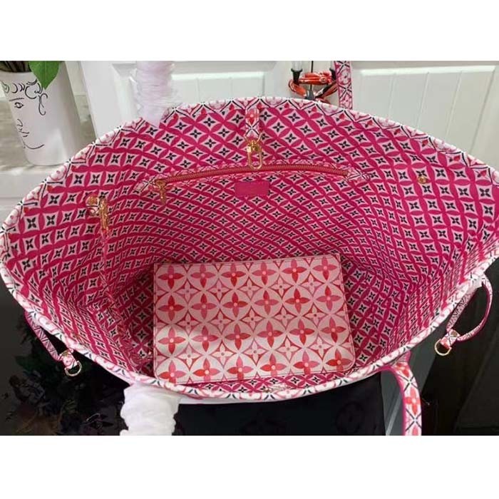 Louis Vuitton LV Unisex Neverfull MM Pink Monogram Coated Canvas Textile Lining