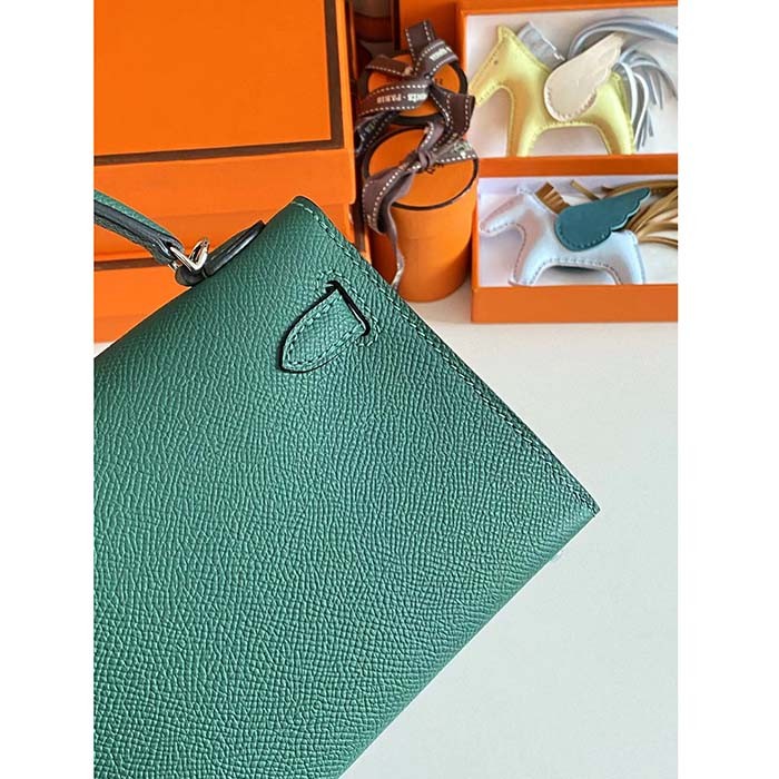Hermes Women Mini Kelly 20 Bag Epsom Leather Silver Hardware-Green