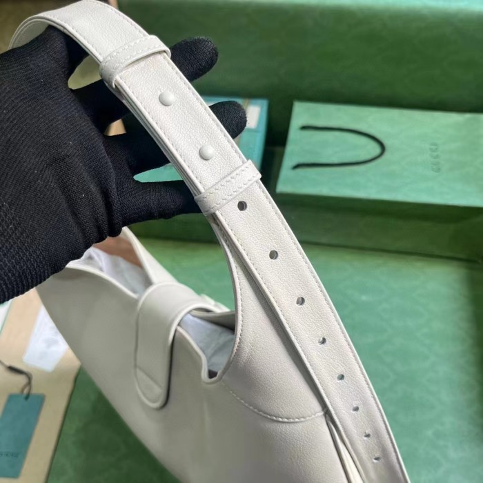 Gucci Women GG Aphrodite Large Shoulder Bag White Soft Leather Moiré Lining