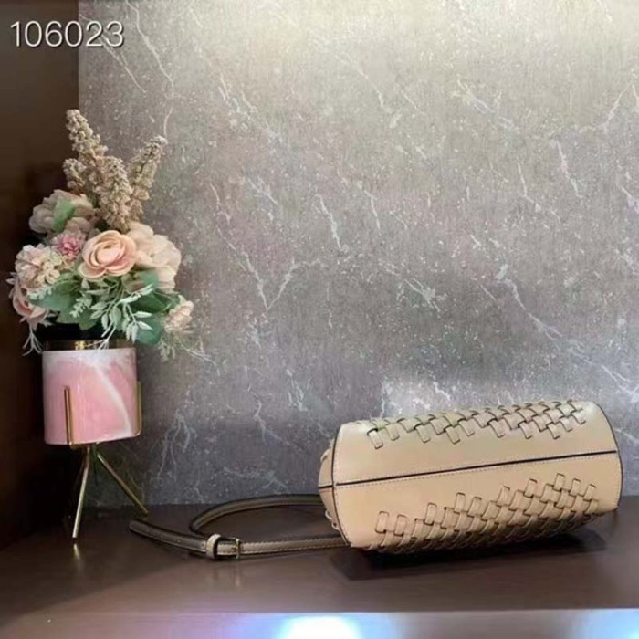 Fendi Women FF First Small Bag Beige Braided Leather Bag