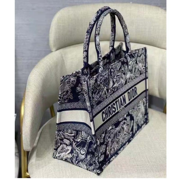 Dior Unisex Medium Book Tote Blue Toile De Jouy Reverse Embroidery