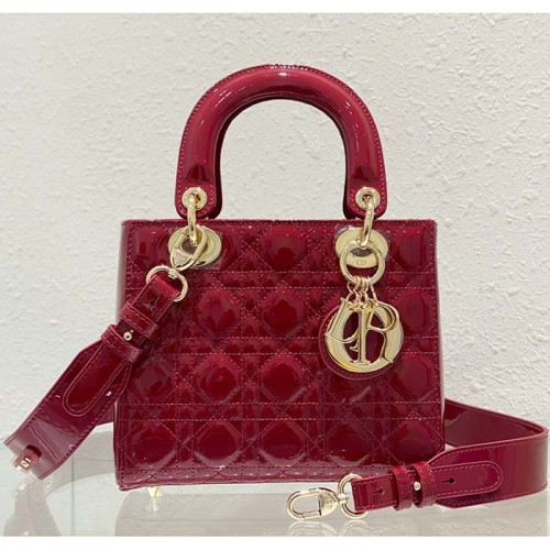 Dior Women Small Lady Dior Bag Cherry Red Patent Cannage Calfskin