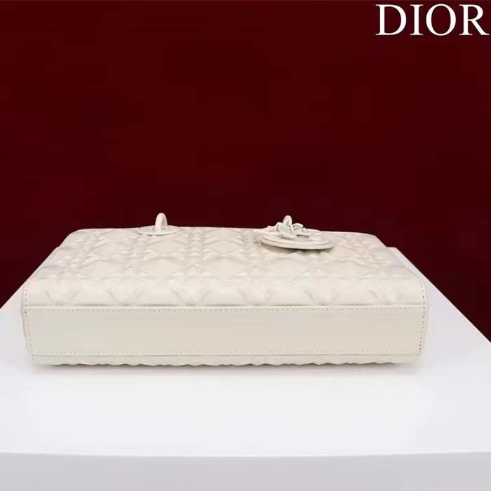 Dior Women CD Medium D-Joy Bag Latte Cannage Calfskin Diamond Motif