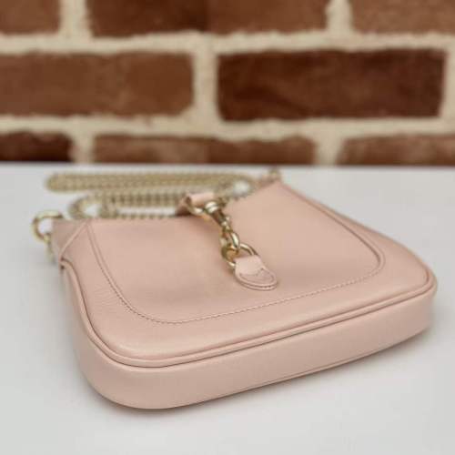Gucci Women GG Jackie Small Shoulder Bag Pastel Pink Patent Leather Hook Closure