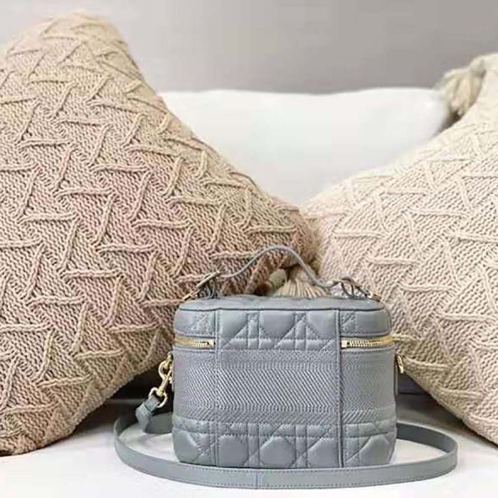 Dior Women Small Diortravel Vanity Case Cannage Lambskin-Silver