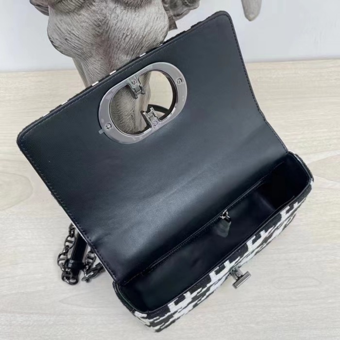 Dior Women Small Dior Caro Bag Black White Macro Houndstooth Fabric