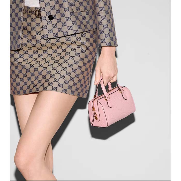 Gucci Women GG Super Mini Top Handle Bag Rose Beige GG Leather