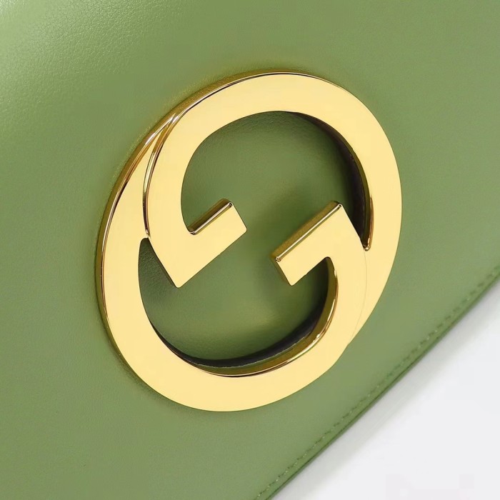 Gucci Women GG Blondie Shoulder Bag Green Leather Round Interlocking G