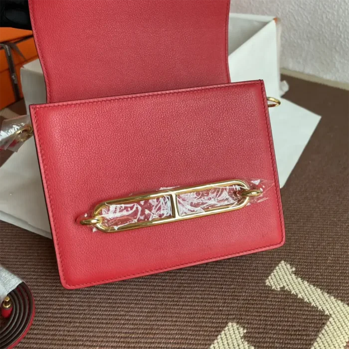 Hermes Women Roulis Mini Bag in Evergrain Calfskin-Red/Gold
