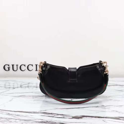 Gucci Women GG Moon Side Mini Shoulder Bag Black Leather Turn Lock