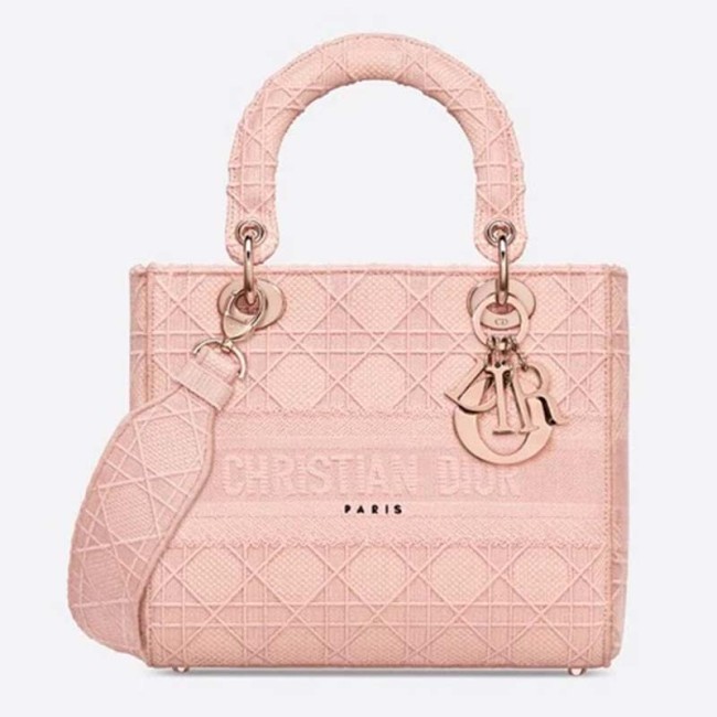Dior Women Medium Lady D-Lite Bag Cannage Embroidery