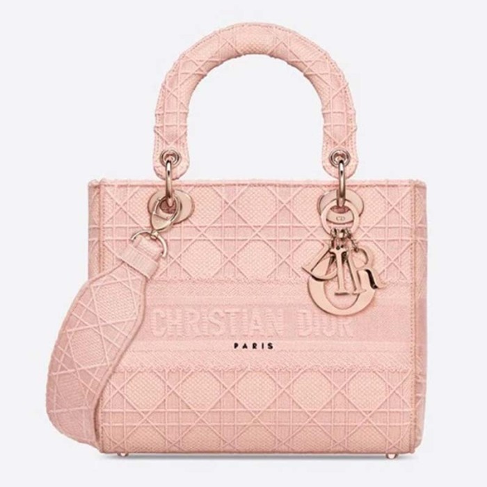 Dior Women Medium Lady D-Lite Bag Cannage Embroidery