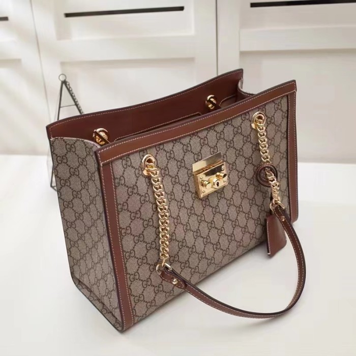 Gucci Women Padlock GG Medium Shoulder Bag Beige Ebony Supreme Canvas