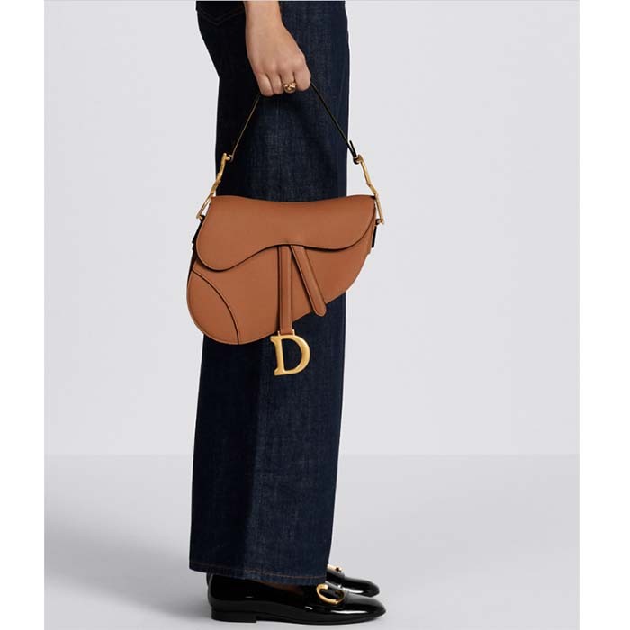 Dior Women CD Saddle Bag Strap Golden Saddle Grained Calfskin