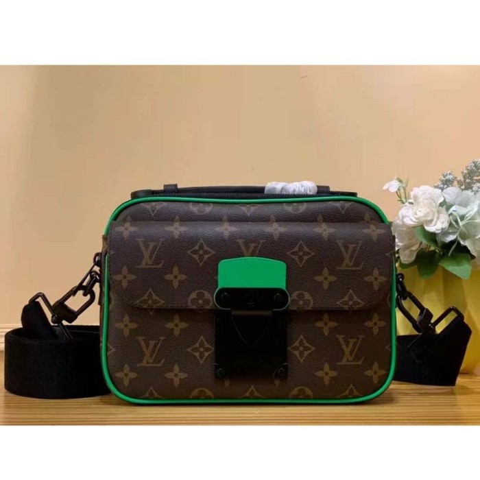 Louis Vuitton LV Unisex S Lock Messenger Brown Monogram Macassar Coated Canvas