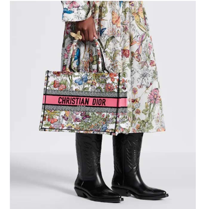 Dior Women CD Medium Book Tote White Multicolor Mexico Millefiori Embroidery