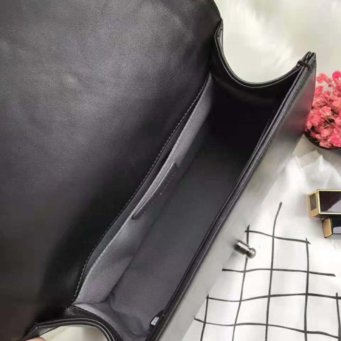 Chanel Boy Chanel Handbag in Calfskin & Ruthenium-Finish Metal-Black