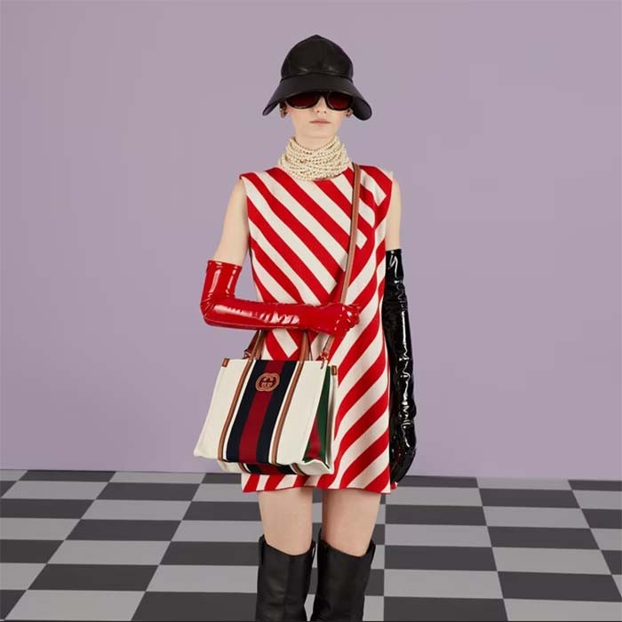 Gucci Women GG Small Interlocking G Tote Bag White Cotton Canvas