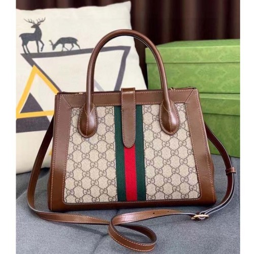 Gucci GG Women Jackie 1961 Medium Tote Bag Beige Ebony GG Supreme Canvas