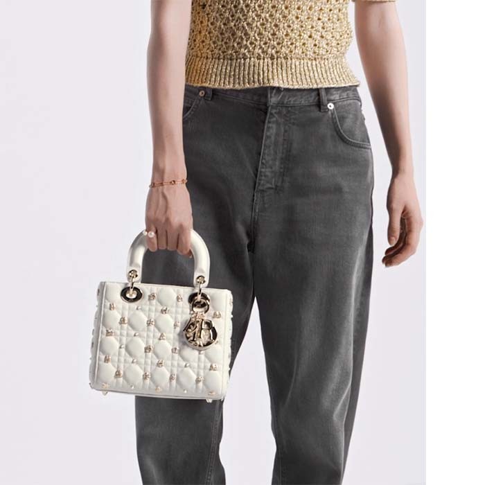 Dior CD Women Small Lady Dior My ABCDior Bag Latte Cannage Lambskin