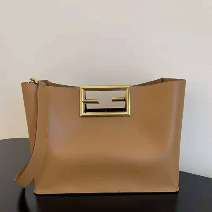 Fendi Women Way Medium Made of Camellia-Colored Leather Bag-Brown