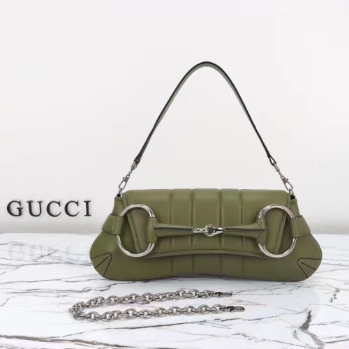 Gucci Women Horsebit Chain Medium Shoulder Bag Green Quilted Leather Maxi Horsebit