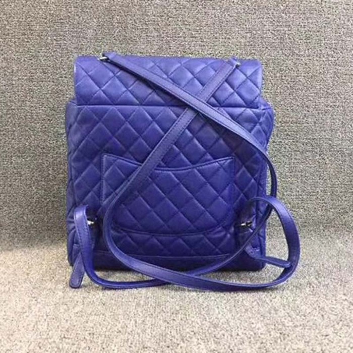 Chanel Women Backpack in Embossed Diamond Pattern Goatskin Leather-Purple
