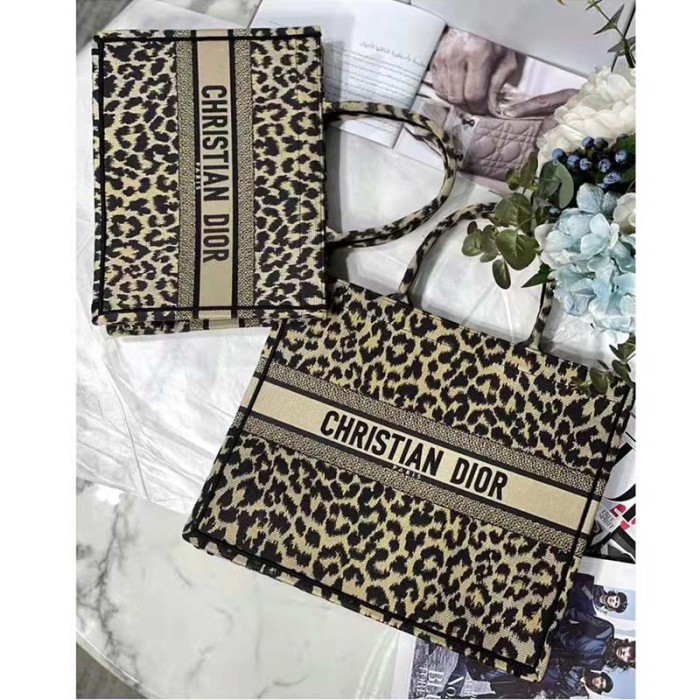 Dior Unisex CD Medium Dior Book Tote Beige Multicolor Mizza Embroidery