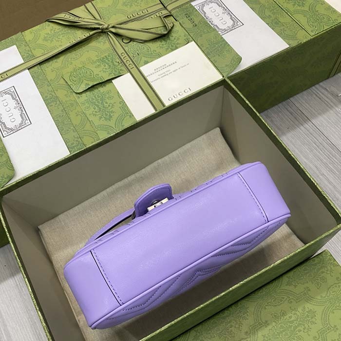 Gucci Women GG Marmont Small Shoulder Bag Lilac Matelassé Chevron Heart Double G