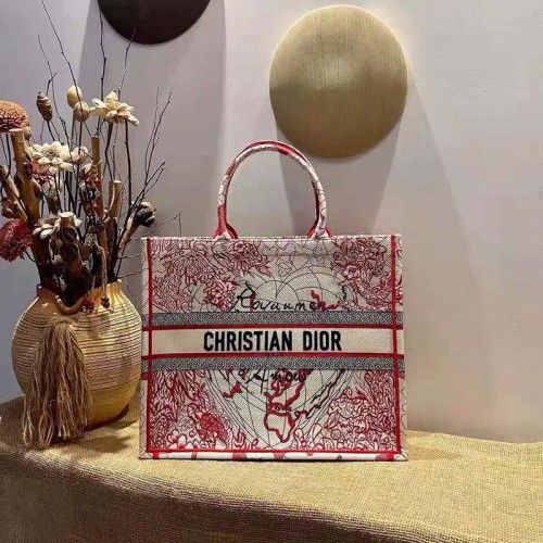 Dior Women Small Dioramour Dior Book Tote Red White D-Royaume D'Amour Embroidery