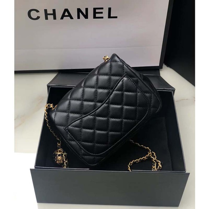 Chanel Women Mini Flap Bag Calfskin Gold-Tone Metal Ball Black