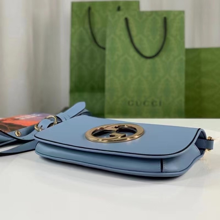 Gucci Women GG Blondie Mini Bag Light Blue Leather Round Interlocking G