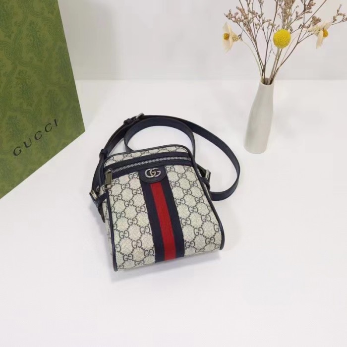 Gucci Unisex Ophidia GG Small Shoulder Bag Beige Blue Supreme Canvas
