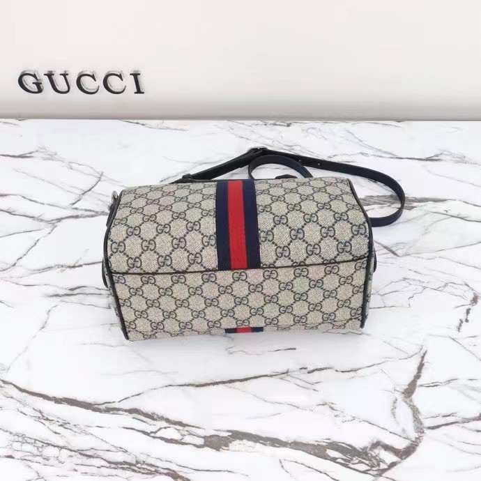 Gucci GG Unisex Ophidia GG Small Top Handle Bag Beige Blue GG Supreme Canvas Leather