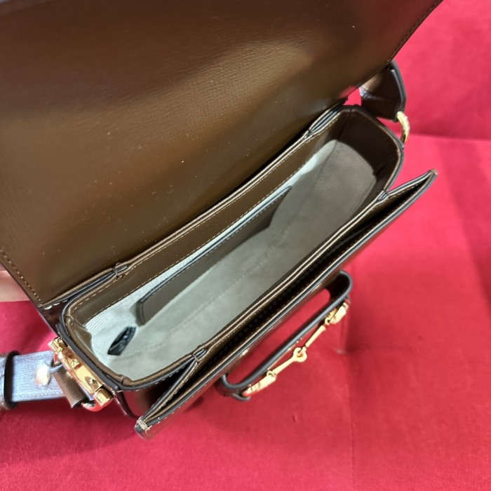 Gucci GG Women Gucci Horsebit 1955 Mini Rounded Bag Brown Leather Cotton Linen Lining