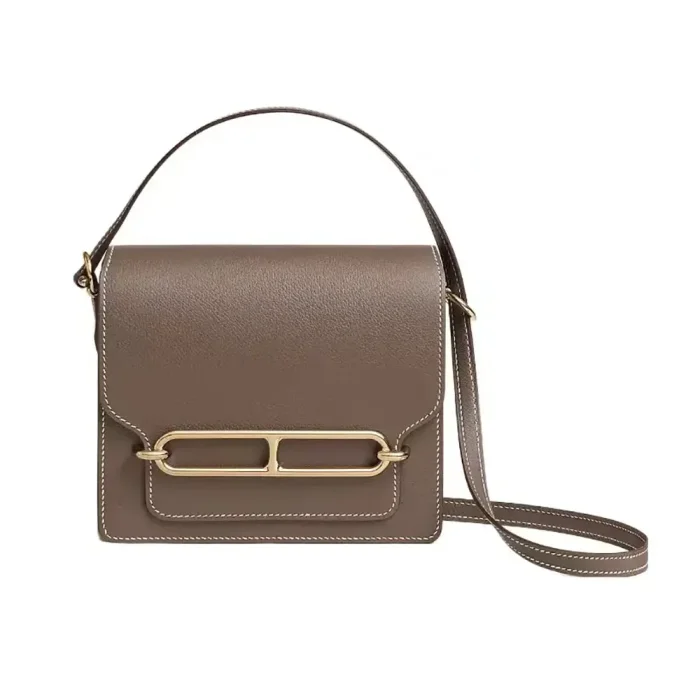 Hermes Women Roulis Mini Bag in Evergrain Calfskin-Gray/Gold