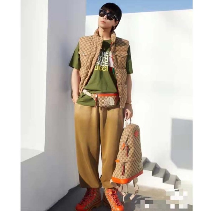 Gucci Unisex The North Face x Gucci Backpack Beige Original GG Canvas Orange Leather