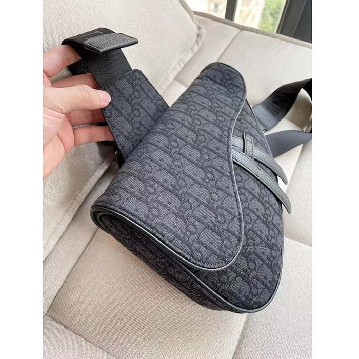 Dior Unisex CD Saddle Bag Black Dior Oblique Jacquard