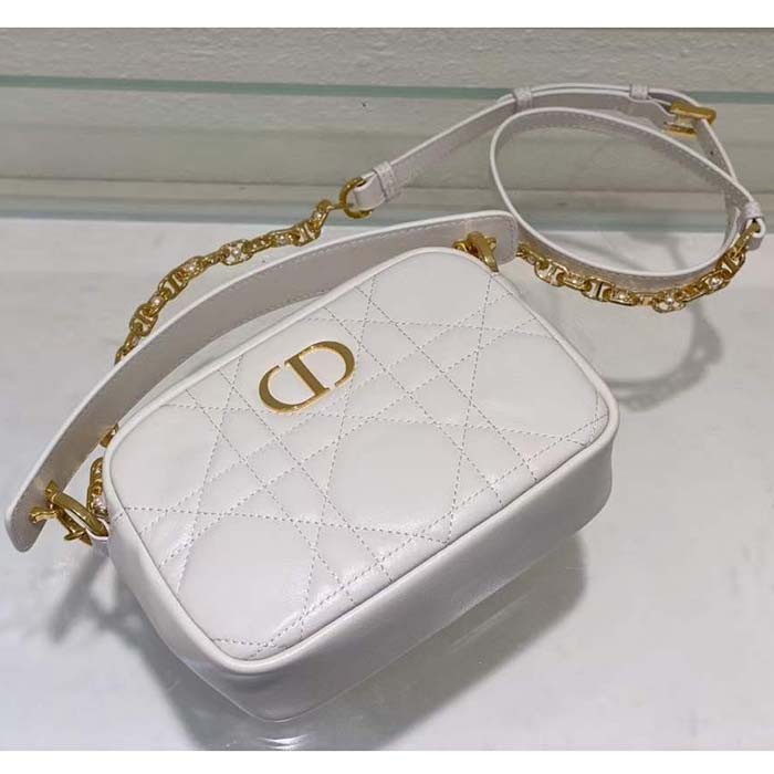 Dior Women Small Dior Caro Top Handle Camera Bag Latte Macrocannage Calfskin