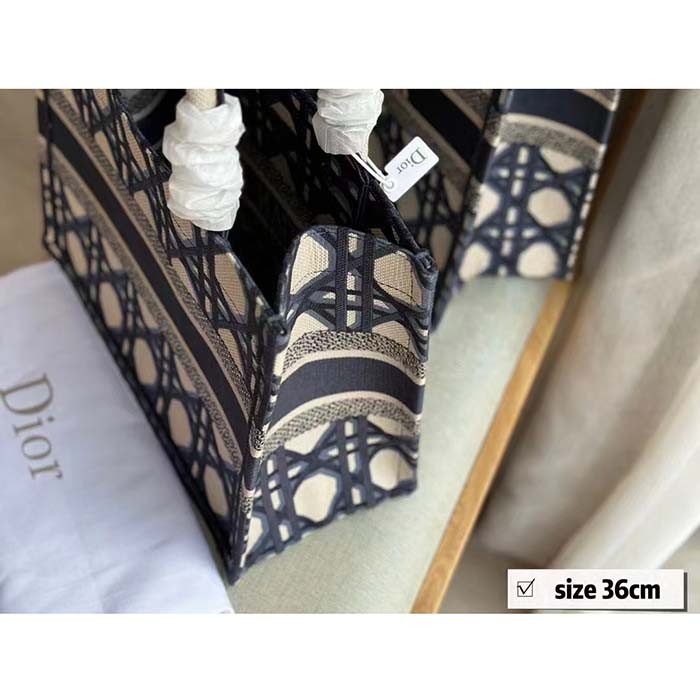 Dior Unisex CD Medium Dior Book Tote Beige Blue Macrocannage Embroidery