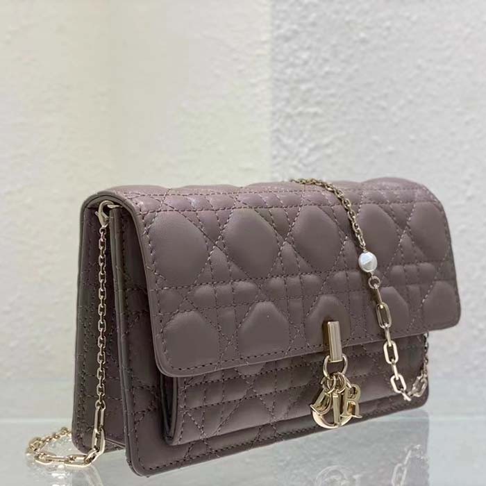 Dior Women CD Miss Dior Chain Pouch Sand-Colored Cannage Lambskin