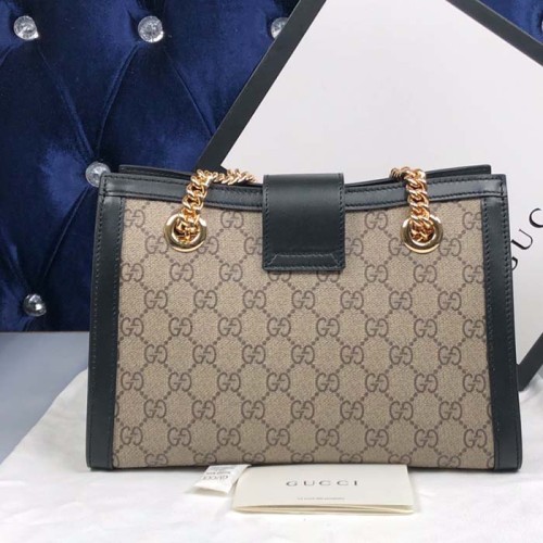 Gucci Women Padlock Small GG Shoulder Bag Beige Ebony GG Supreme Canvas Black Leather
