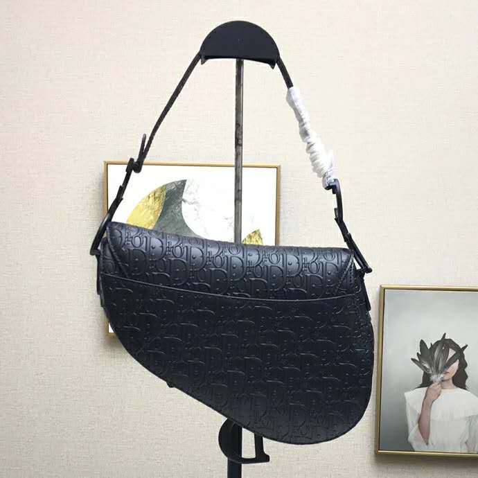 Dior Unisex Saddle Bag Black Dior Oblique Embossed Calfskin 'CD'
