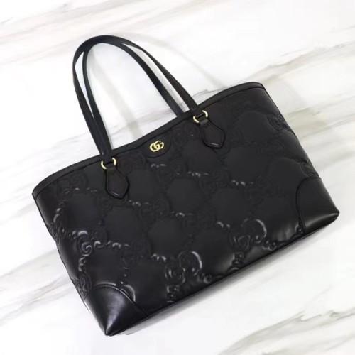 Gucci Women GG Matelassé Medium Tote Black GG Leather Double G