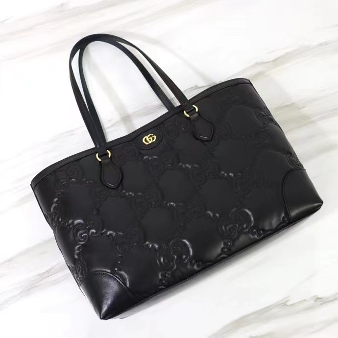 Gucci Women GG Matelassé Medium Tote Black GG Leather Double G