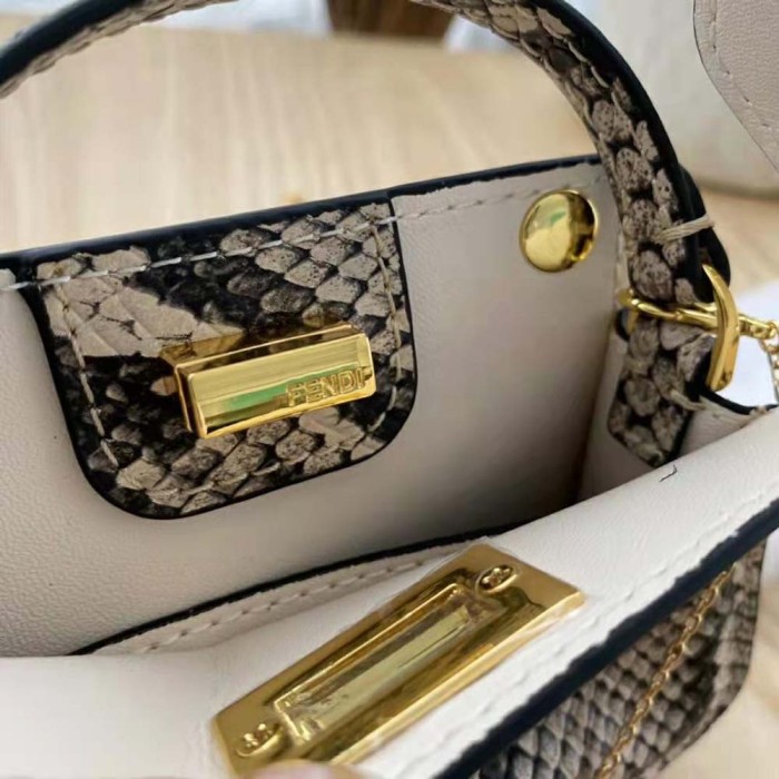 Fendi Women Nano Peekaboo Charm Brown Python Charm