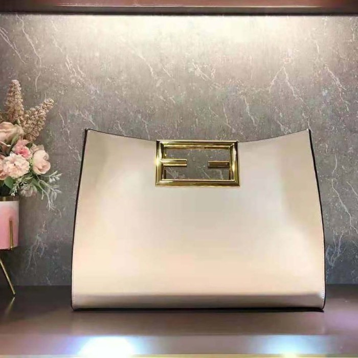 Fendi Women Way Medium Made of Camellia-Colored Leather Bag-White